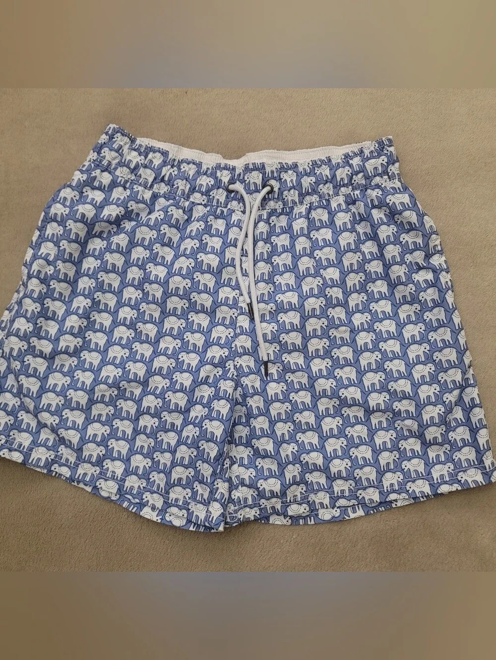 Roller Rabbit Men's Blue & White Elephant Print Swim Trunks Size XS